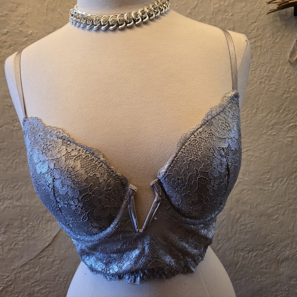 Forever 21 Other - 🔥3/15$ Silver lace bustier corset top – metallic glam, Y2K meets soft goth